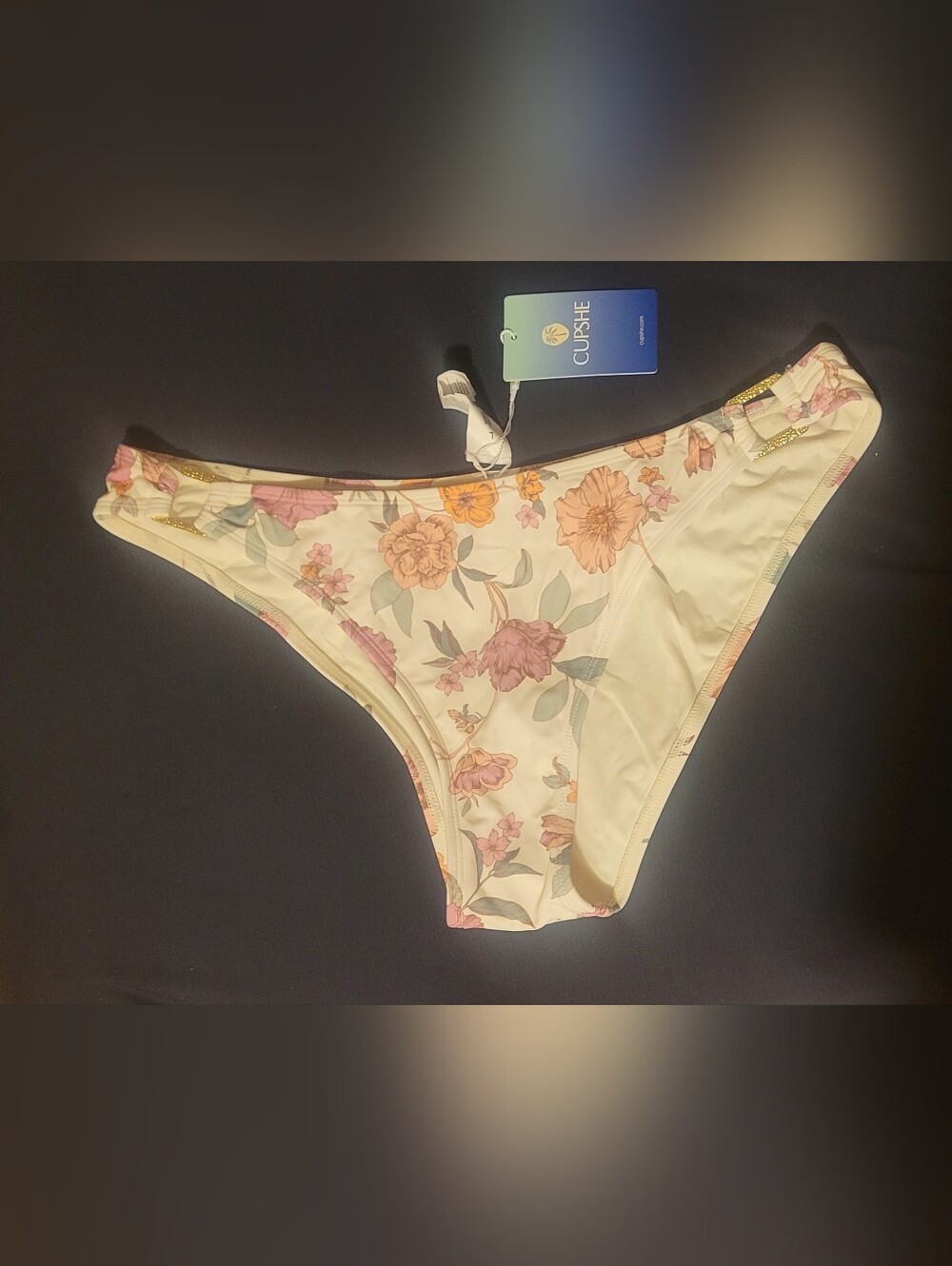 Cupshe Size Large Floral Bikini Botton With Metal Detail. NWT